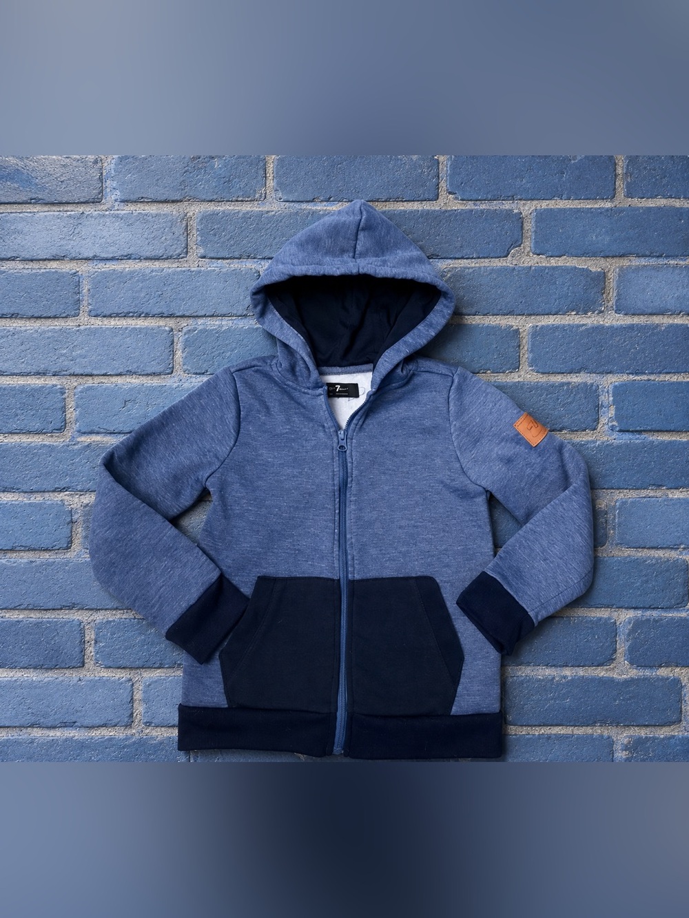 7 For All Mankind Boys Kids Blue Colorblock Full Zip Hoodie Sweatshirt 5T